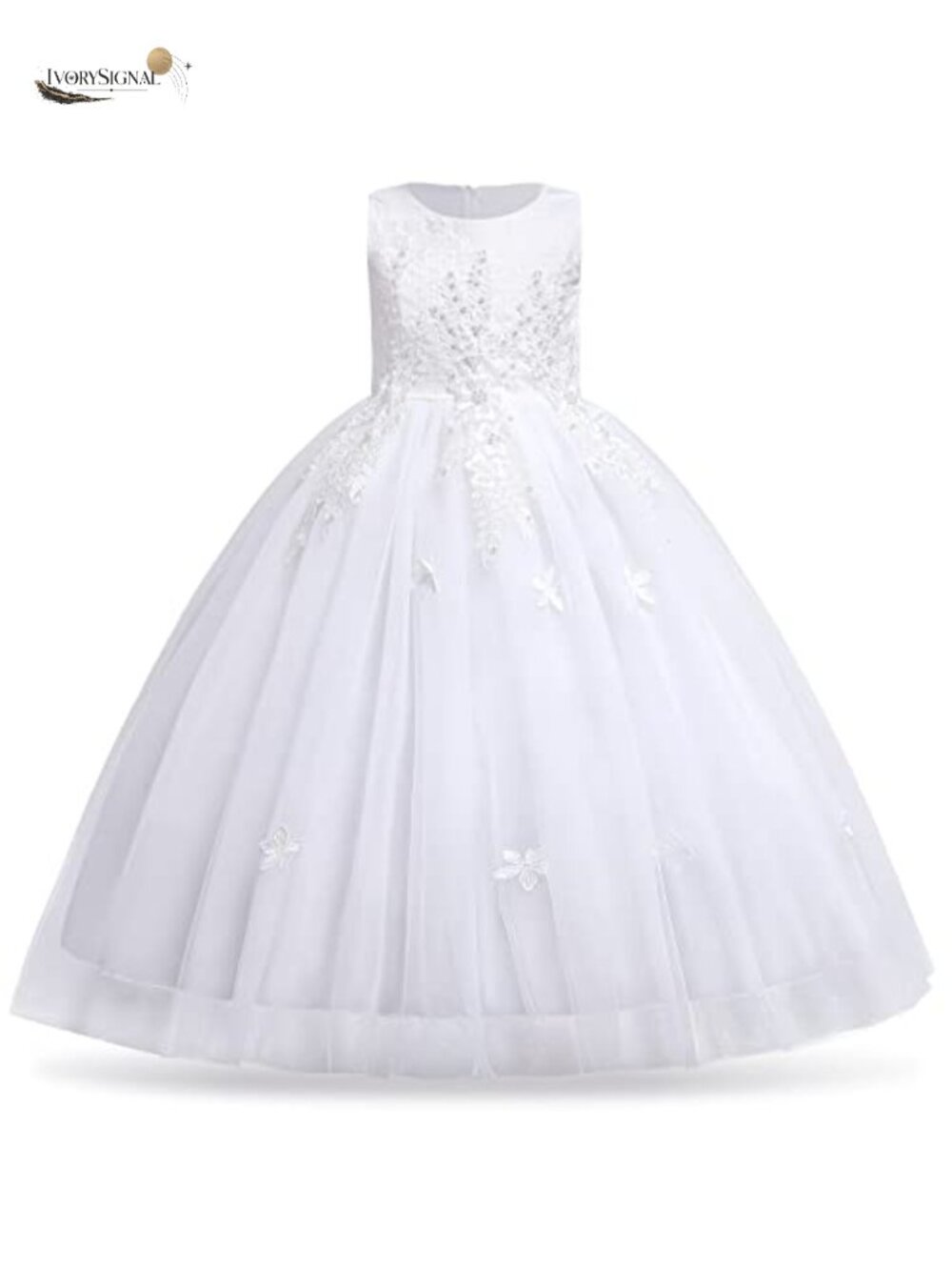 Girls Lace Tulle Princess Long Dress Formal Party Wedding Gown